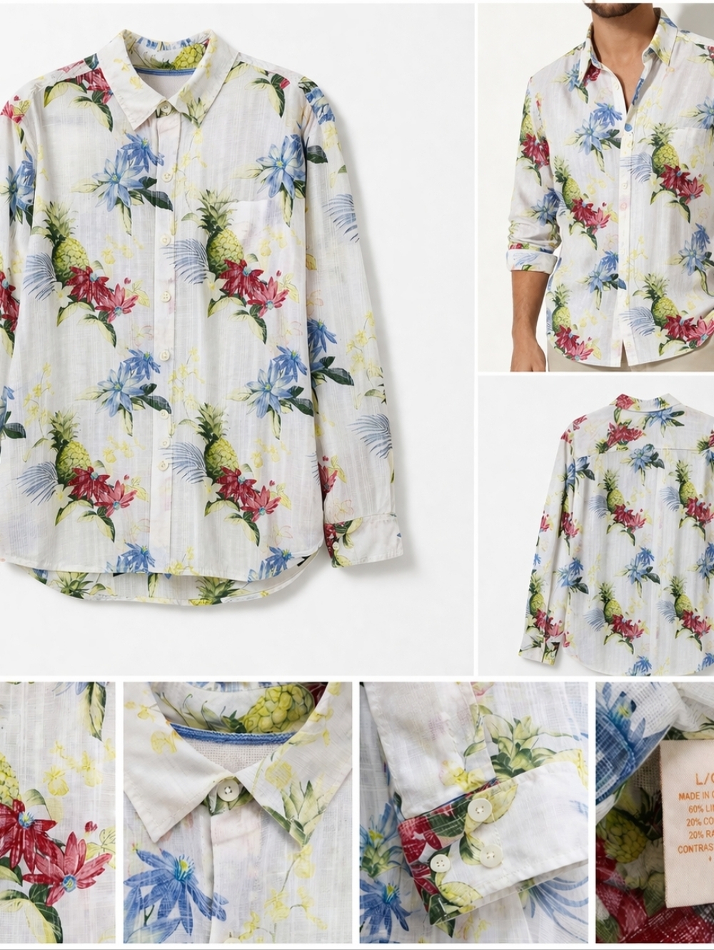 Tommy Bahama, Relax, Men's L, Button-Up, Long Sleeve, Linen Blend, Preowned